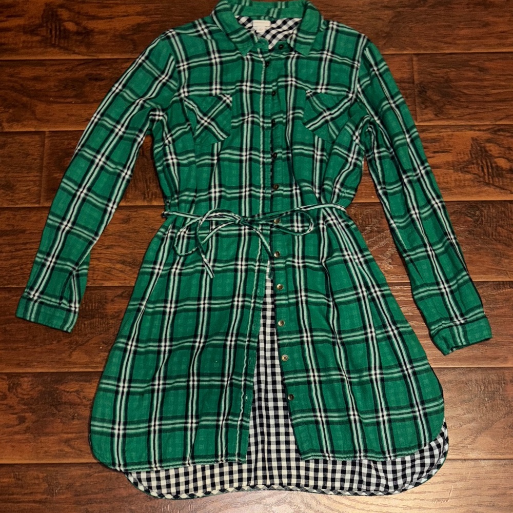 Merona Green Plaid Long Sleeve Dress